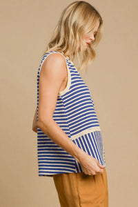 Umgee Round Neck Texture Striped Tank - Brittney MADE