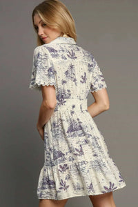 Umgee Full Size Landscape Print Collared Mini Dress Plus Size - Brittney MADE
