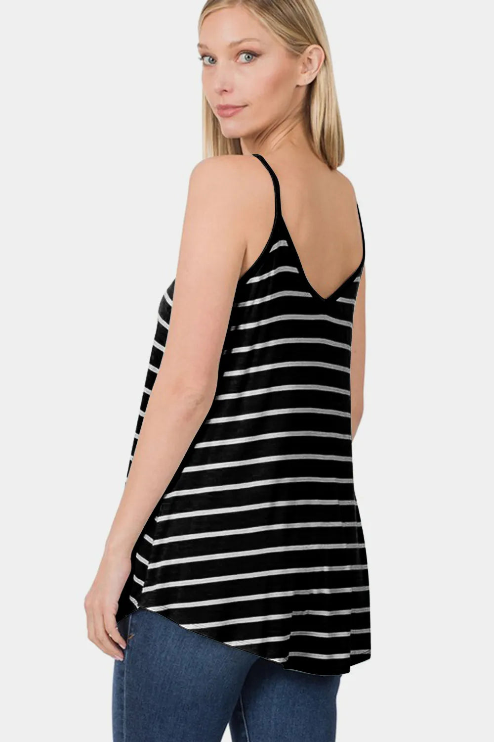 Zenana Striped V-Neck Curved Hem Cami - Brittney MADE