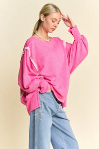 Davi & Dani Side Slit High-Low Lantern Sleeve Knit Top - Brittney MADE