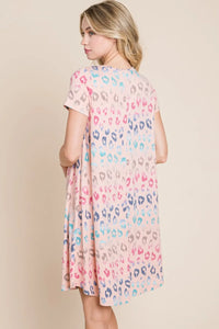 BOMBOM Leopard Round Neck Short Sleeve Dress - Brittney MADE