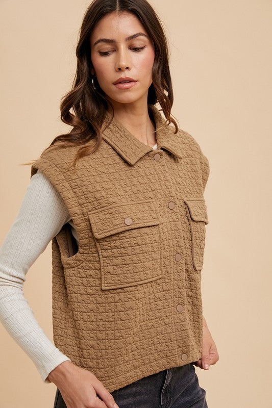 Annie Wear Puzzle Quilted Snap Down Vest Coat - Brittney MADE