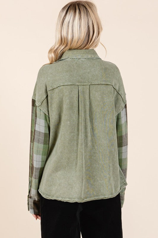 Mittoshop Button Down Contrast Plaid Patchwork Shacket - Brittney MADE