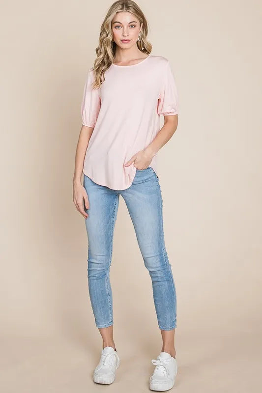 BOMBOM Round Neck Puff Sleeve T-Shirt - Brittney MADE