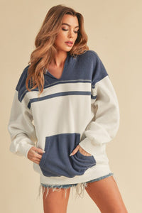 Aemi + Co Color Block Drop Shoulder Hoodie with Kangaroo Pocket - Brittney MADE