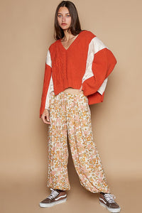 POL Cable Knit Quilting Patch V-Neck Contrast Sweater - Brittney MADE