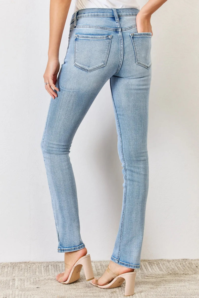 Kancan Full Size Mid Rise Y2K Slit Bootcut Jeans - Brittney MADE