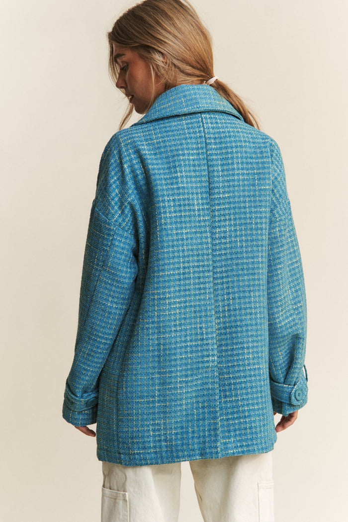 J.NNA Tweed Double-Breasted Long Sleeve Coat - Brittney MADE