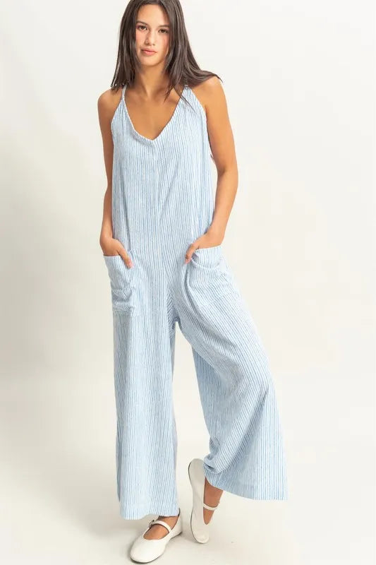 HYFVE Striped V-Neck Sleeveless Jumpsuit - Brittney MADE