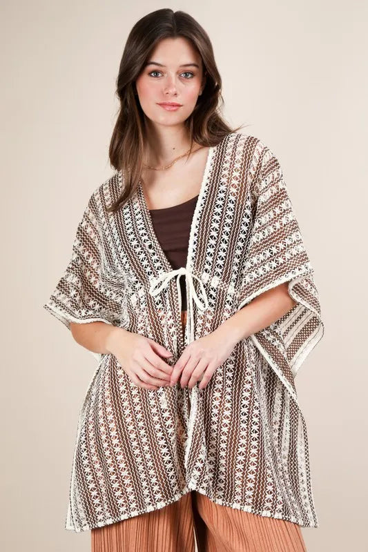 VERY J Striped Poncho Boho Cardigan - Brittney MADE