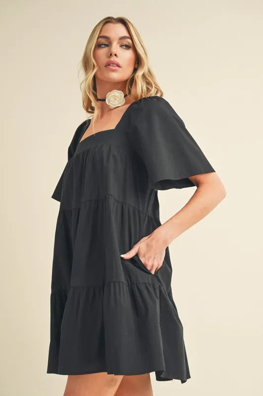 Aemi + Co Square Neck Half Sleeve Tiered Dress - Brittney MADE