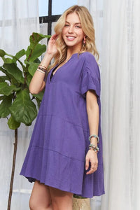 ADORA Tiered Notched Short Sleeve Dress - Brittney MADE