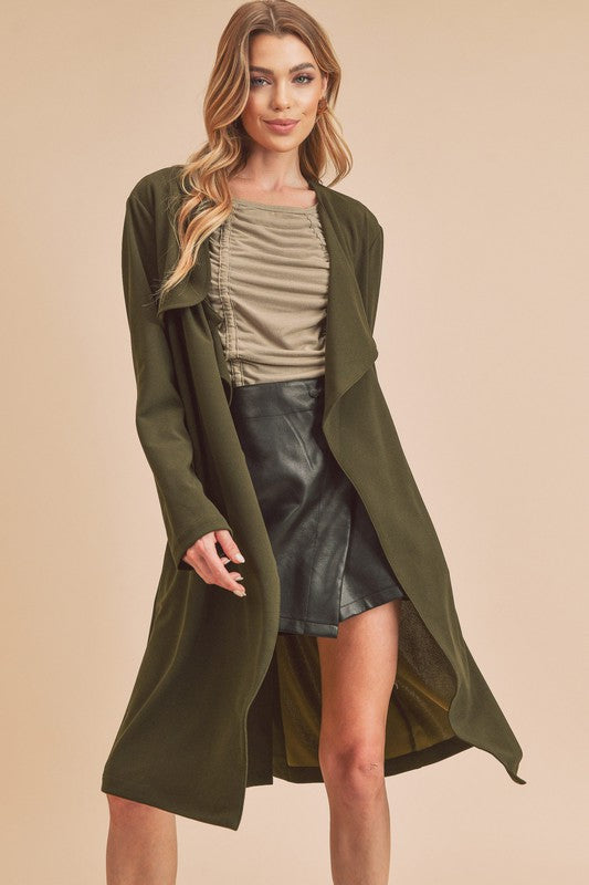 Aemi + Co Open Front Long Sleeve Longline Coat - Brittney MADE