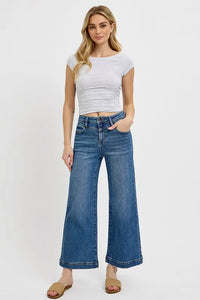 RISEN Full Size High Rise Crop Wide Leg Front Yoke Detail Jeans Plus Size - Brittney MADE