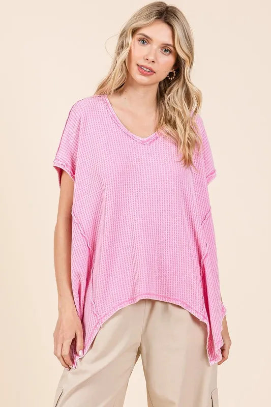 Mittoshop Mineral Wash Waffle Knit Pointed Hem Oversized Top - Brittney MADE