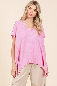 Mittoshop Mineral Wash Waffle Knit Pointed Hem Oversized Top - Brittney MADE