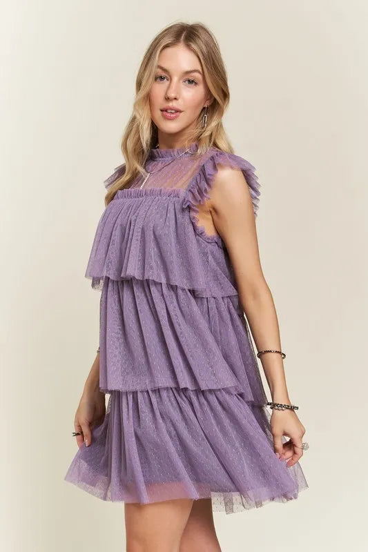 ADORA Layered Ruffled Cap Sleeve Mesh Dress - Brittney MADE