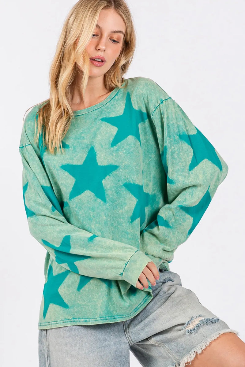SAGE + FIG Mineral Wash Star Pattern T-Shirt - Brittney MADE