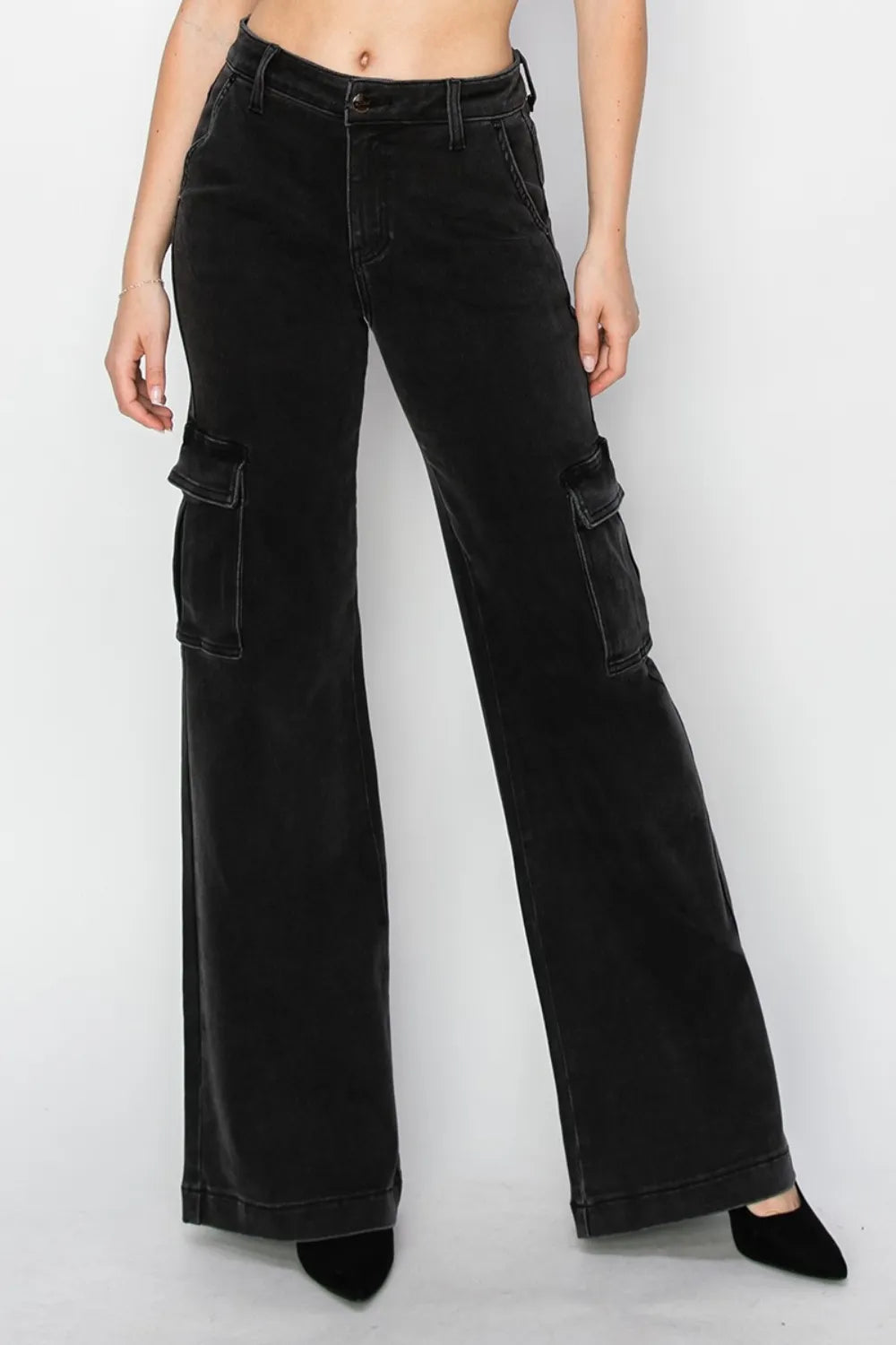Risen Full Size High Rise Wide Leg Cargo Jeans - Brittney MADE