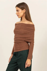 HYFVE Fuzzy Off Shoulder Textured Knit Top - Brittney MADE
