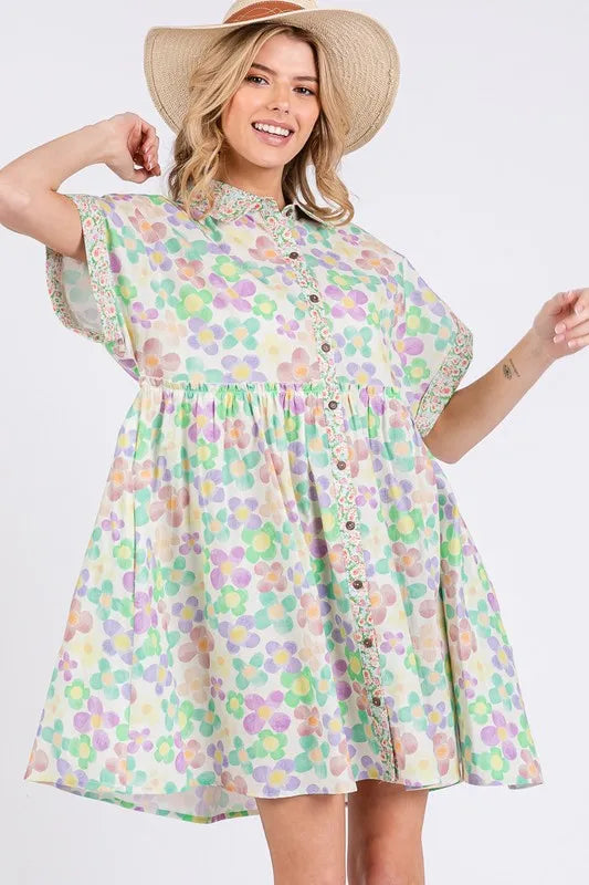 SAGE+FIG Floral Babydoll Short Sleeves Dress - Brittney MADE