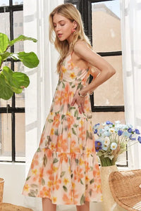 ADORA Smocked Back Floral Adjustable Strap Midi Dress - Brittney MADE