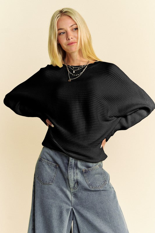 Davi & Dani Round Neck Batwing Sleeve Sweater - Brittney MADE