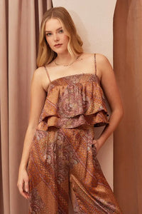Mittoshop Paisley Patchwork Print Satin Ruffle Crop Cami - Brittney MADE