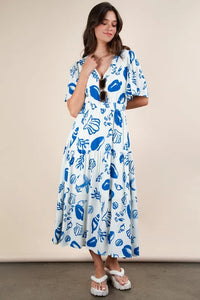 VERY J Printed V-Neck Resort Midi Dress - Brittney MADE