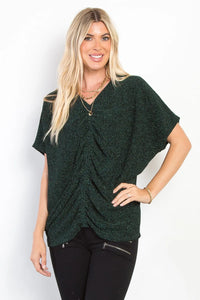 Be Stage Full Size Lurex Center Elastic Cinched Knit Top - Brittney MADE
