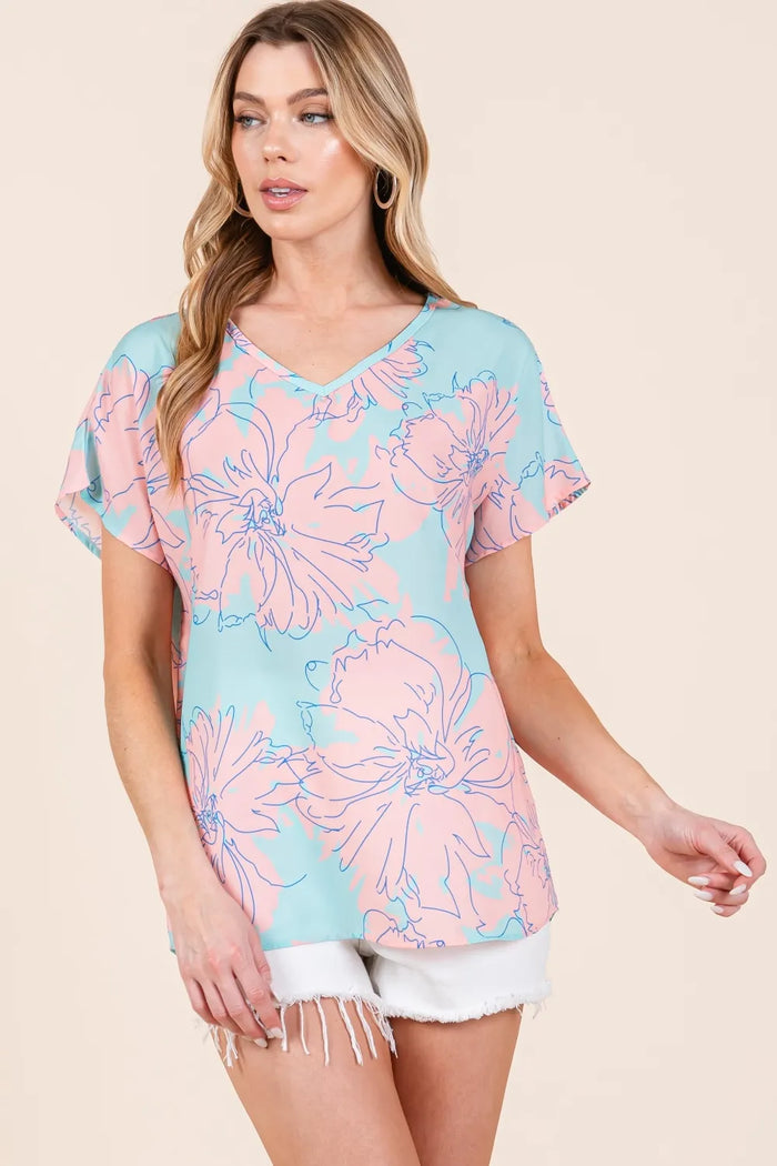 BOMBOM Floral Short Sleeve T-Shirt - Brittney MADE
