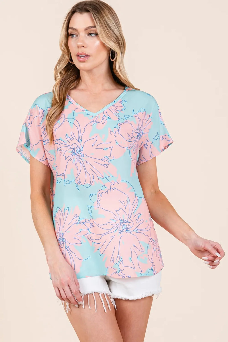 BOMBOM Floral Short Sleeve T-Shirt - Brittney MADE