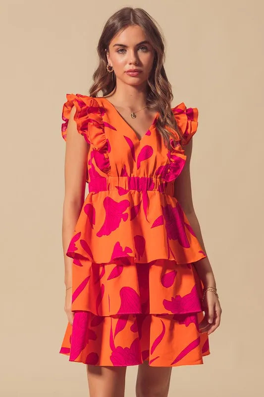 SO ME Floral V Neck Layered Dress with Elasticized Waist - Brittney MADE