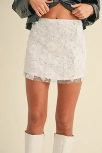 MABLE 3D Floral Embellished Applique Mini Skirt - Brittney MADE