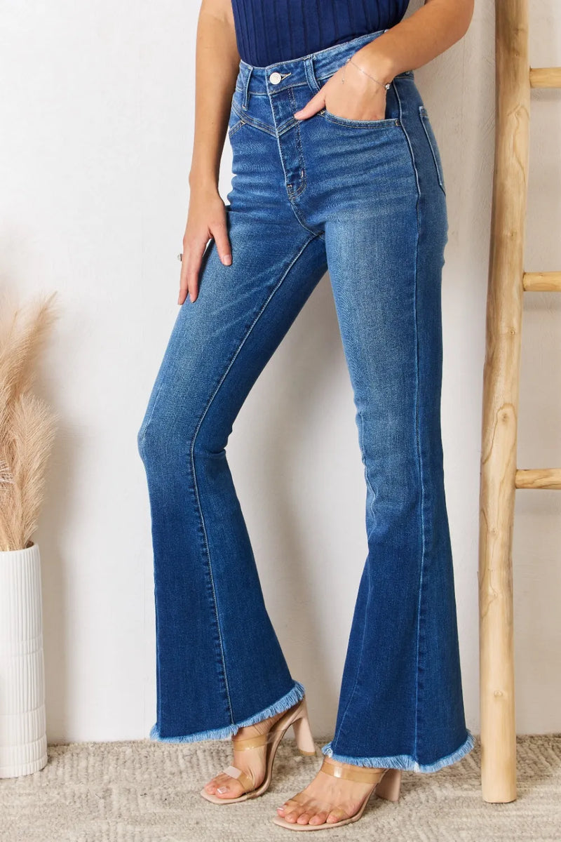 Kancan High Rise Raw Hem Flare Jeans - Brittney MADE