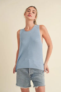 Aemi + Co Ribbed Round Neck Knit Tank - Brittney MADE
