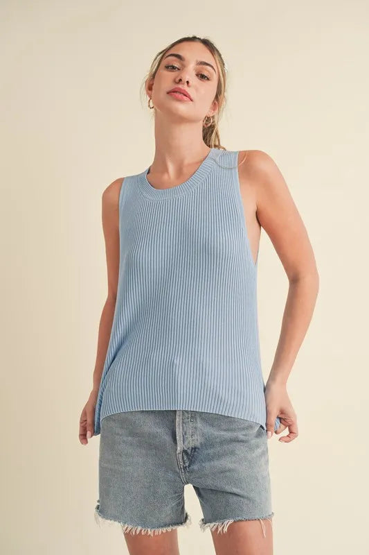 Aemi + Co Ribbed Round Neck Knit Tank - Brittney MADE