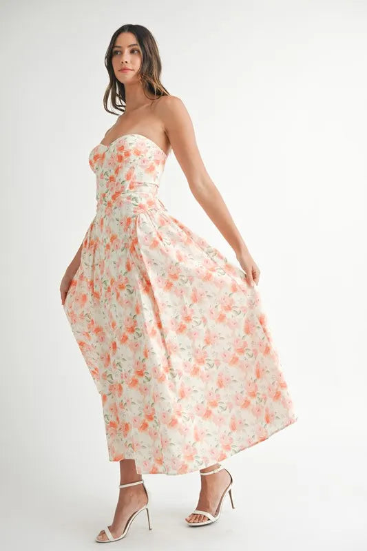 MABLE Sweetheart Neckline Floral Printed Midi Dress - Brittney MADE