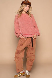 POL Distressed Washed Drop Shoulder Sweater - Brittney MADE