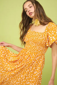 Mittoshop Flower Print Flutter Sleeve Smocked Midi Dress - Brittney MADE