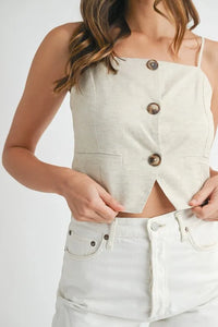 MABLE Linen Mix Button Down Tank Top - Brittney MADE