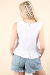 VERY J Side Tie Detail Ruffled Sleeveless Top - Brittney MADE