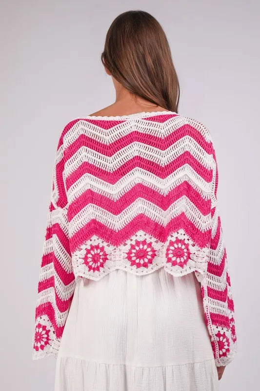 VERY J Chevron/Floral Pattern Crochet Knit Top - Brittney MADE