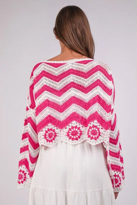 VERY J Chevron/Floral Pattern Crochet Knit Top - Brittney MADE