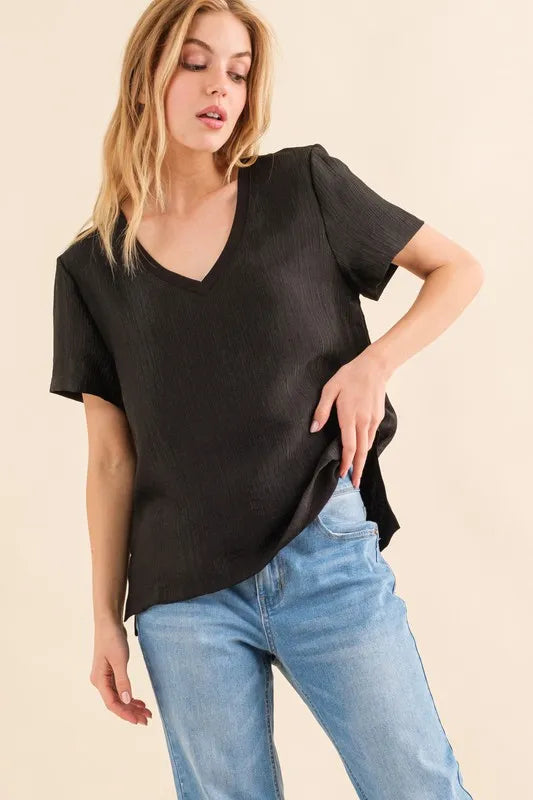 And The Why Textured Woven Short Sleeve T-Shirt - Brittney MADE