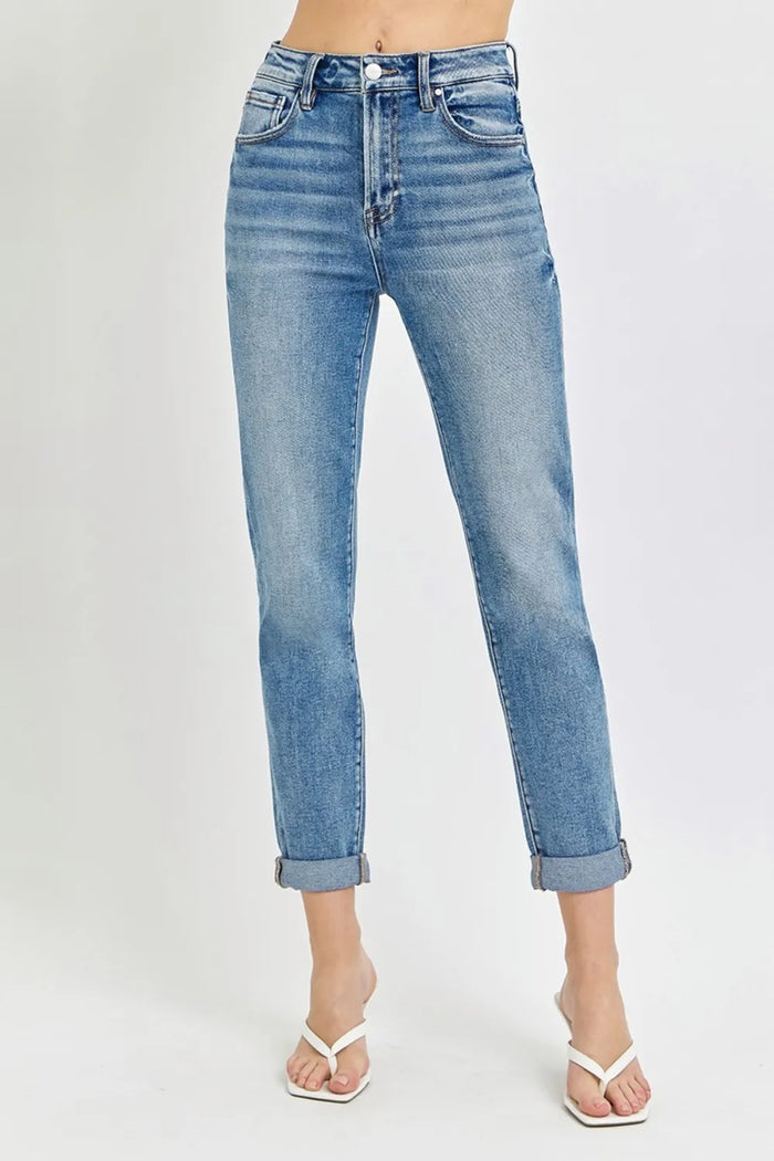 Risen Full Size High Rise Cropped Roll Up Jeans - Brittney MADE