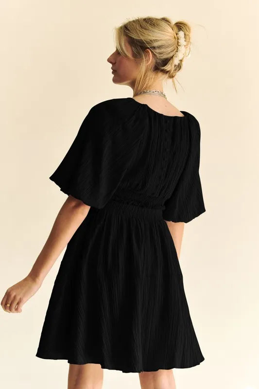 Davi & Dani Back Button Puff Sleeve Mini Dress - Brittney MADE