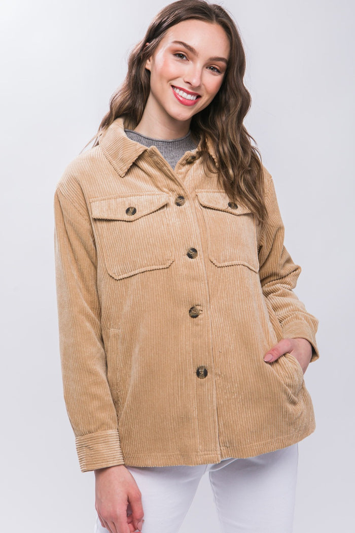Love Tree Corduroy Button Up Jacket with Sherpa Inside - Brittney MADE