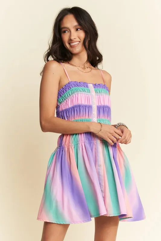 Davi & Dani Multi Color Ombre Printed Bodice Button Up Dress - Brittney MADE