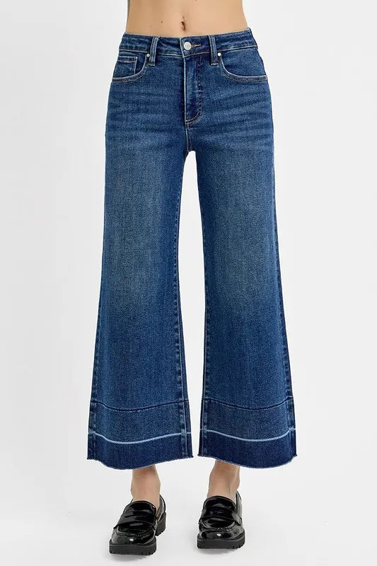 RISEN Full Size Tummy Control High Rise Crop Wide Hem Jeans Plus Size - Brittney MADE